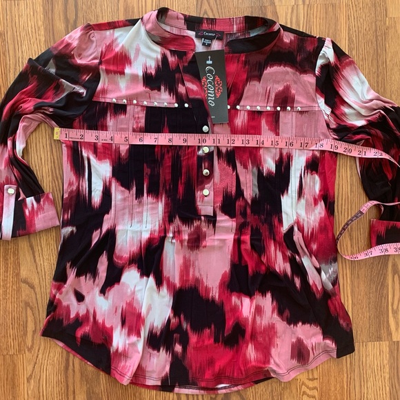 COCOMO Small Red pink white 3/4 sleeve women's Pin tuck Blouse top shirt - Picture 5 of 12